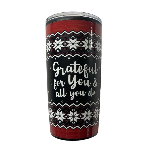 NWOT RED AND BLACK 20 OZ GRATITUDE GIFT TO GO MUG / TUMBLER - Picture 1 of 4